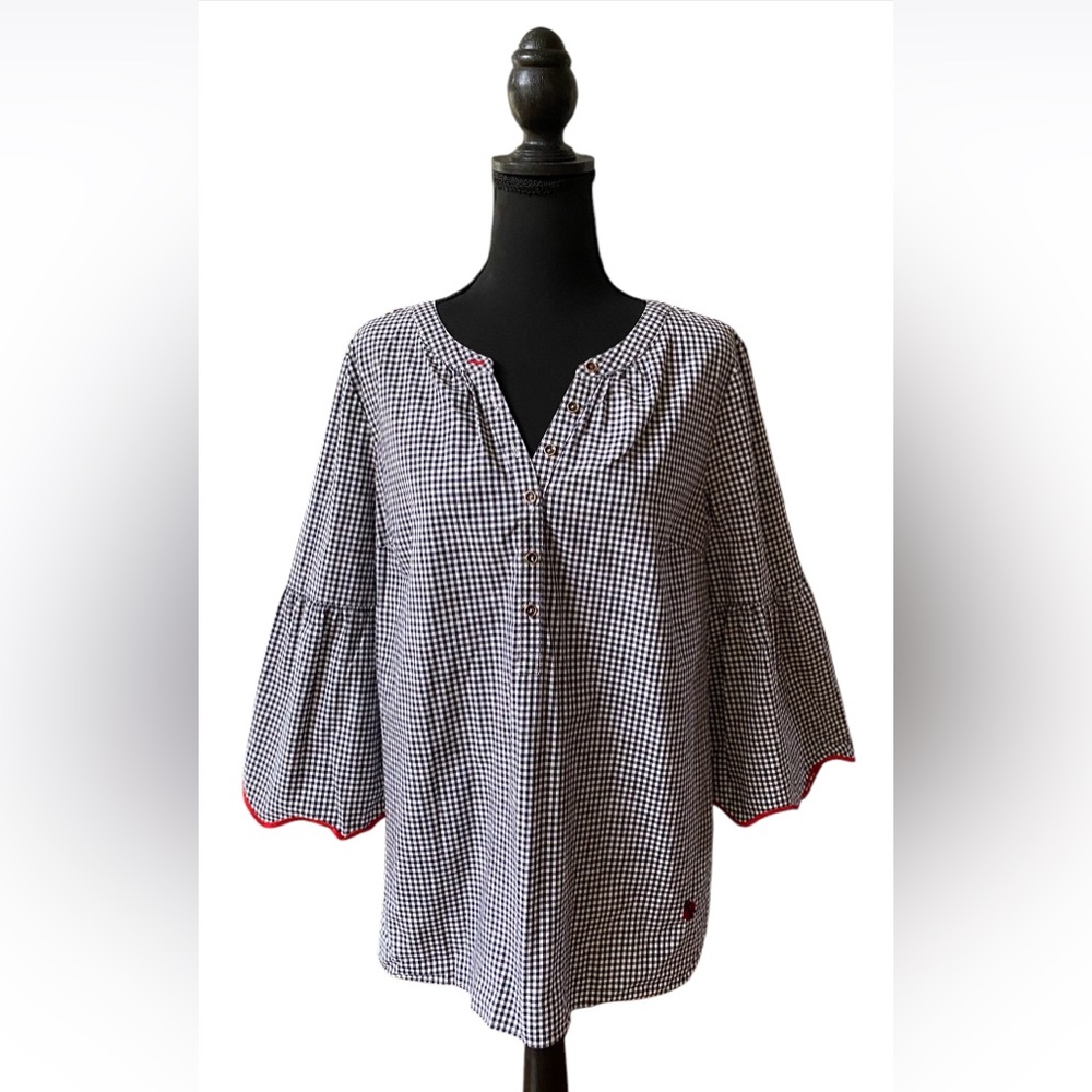 Talbots:The Oprah Magazine Collection Ladybug Blouse with Red Trim Flare Sleeves